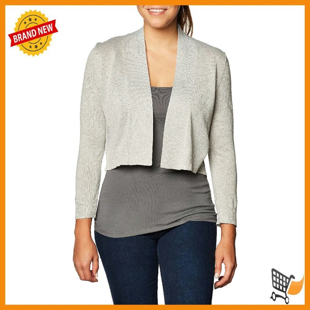 Lurex Knit Shrug with Chain Neck Detail, 3/4 Sleeve